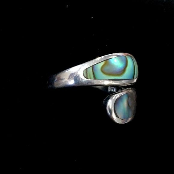 Genuine Sterling Silver Abalone Bypass Ring Sz 7.5 - Picture 3 of 15